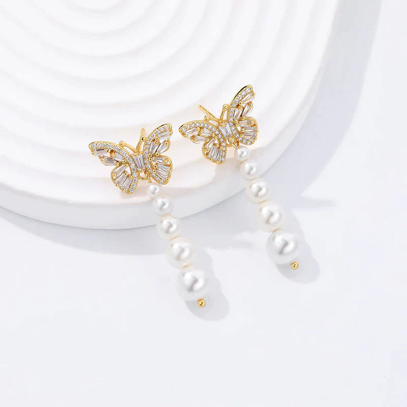 Mia Zircon Butterfly Shell Pearl Dangle Earring