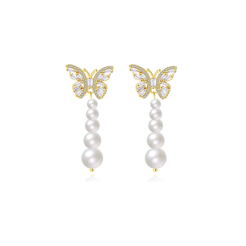 Mia Zircon Butterfly Shell Pearl Dangle Earring